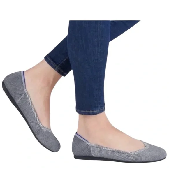 Rothy's The Flat Cloud Grey Birdseye Round Toe Ballet Size 8 - Picture 1 of 10
